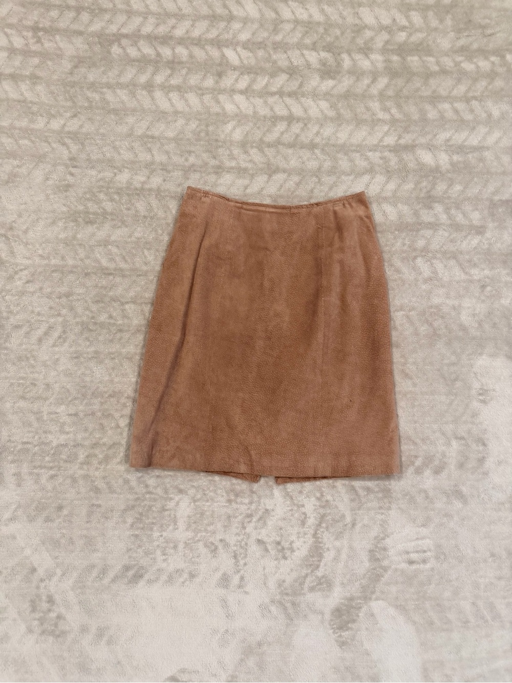 Chia Brown Genuine Suede Leather Mini Skirt Size 8 Lined Zip Back Slit Vintage